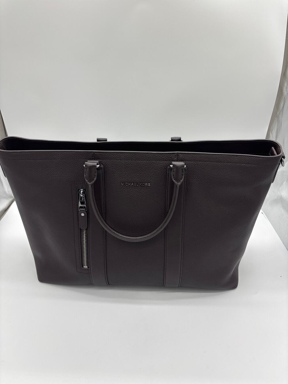Michael Kors Hudson Pebbled Leather Travel Tote Bag – Chocolate Brown